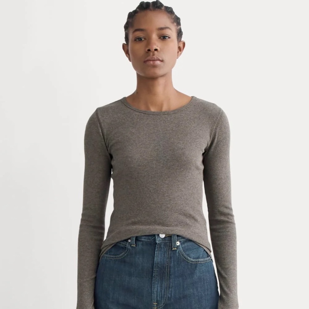 Everlane The Luxe Rib Long-Sleeve Crew, Washed Heathered Fatigue, NWOT